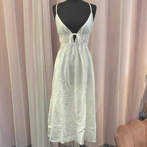 Linen White Midi Dress open back